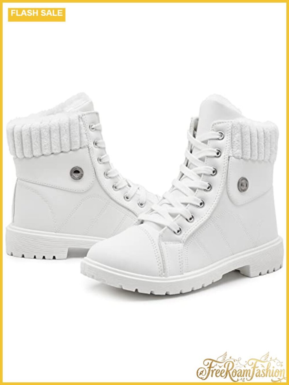 Womens Faux Leather Ankle Boots Faux Fur Lined Combat Booties